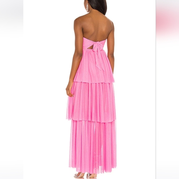 NWT For Love And Lemons Juni Maxi Dress in Pink XL Strapless Tiered Slit Skirt - Picture 3 of 16